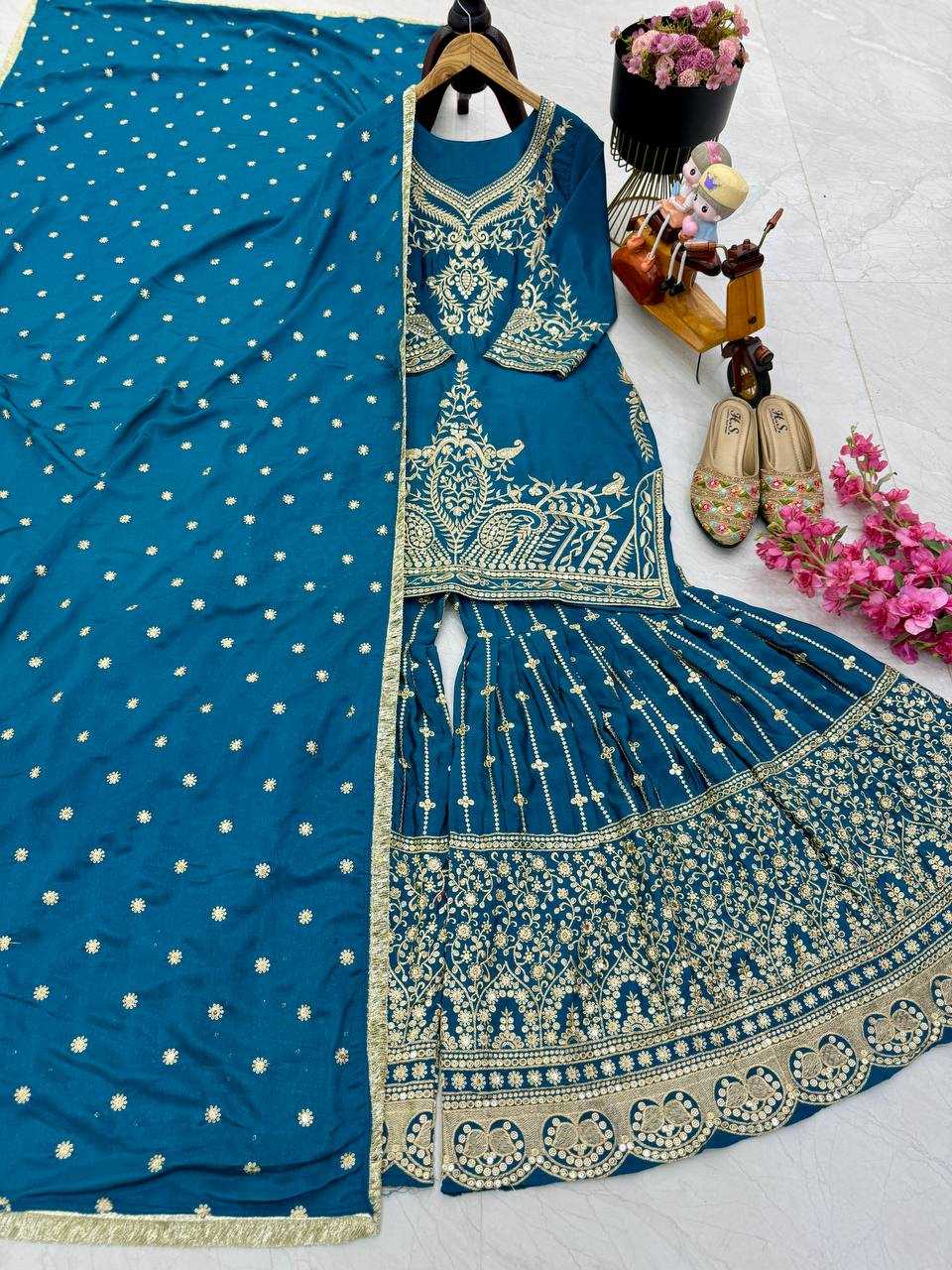 Ynf Heavy Chinnon Silk KESH158 9016 Suits & Dresses Wedding Collections Festive Collections Wholesale Sharara Salwar Suits Embroidery Suits Ladies Silk Suit Manufacturer