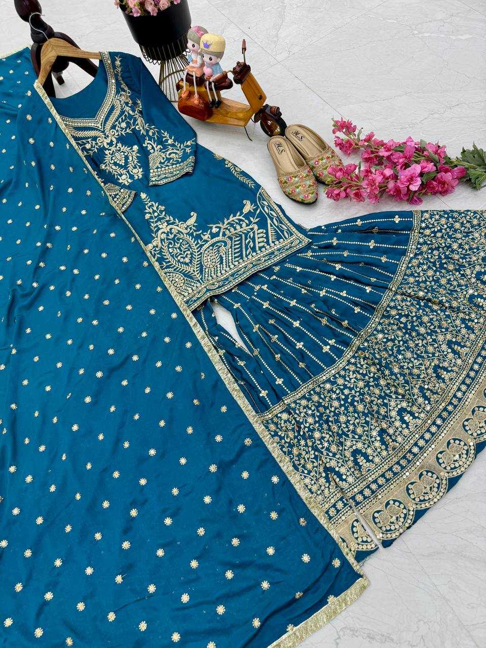 Ynf Heavy Chinnon Silk KESH158 9016 Suits & Dresses Wedding Collections Festive Collections Wholesale Sharara Salwar Suits Embroidery Suits Ladies Silk Suit Manufacturer