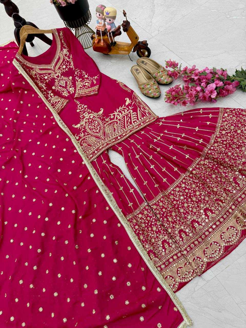 Ynf Heavy Chinnon Silk KESH158 9016 Suits & Dresses Wedding Collections Festive Collections Wholesale Sharara Salwar Suits Embroidery Suits Ladies Silk Suit Manufacturer