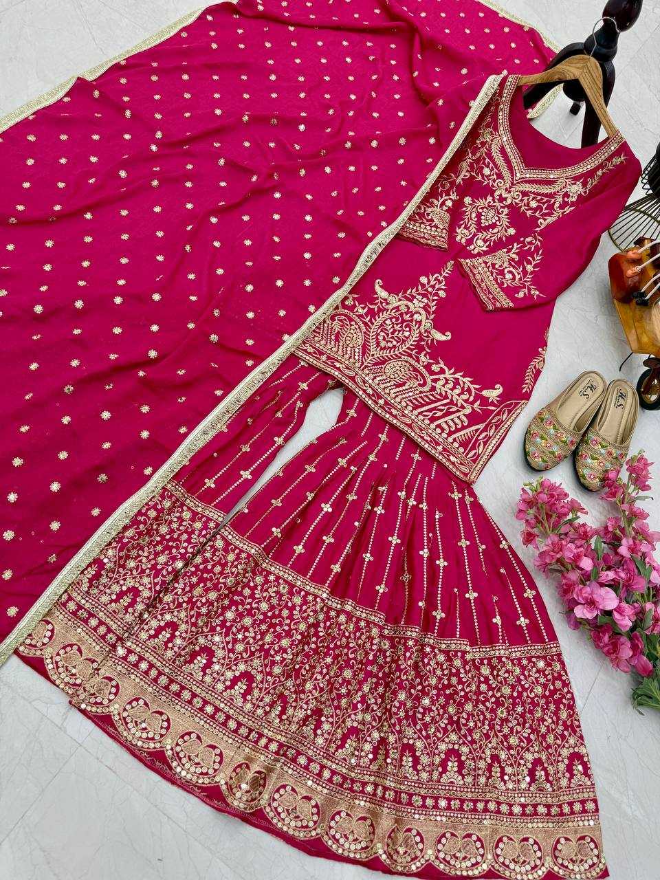 Ynf Heavy Chinnon Silk KESH158 9016 Suits & Dresses Wedding Collections Festive Collections Wholesale Sharara Salwar Suits Embroidery Suits Ladies Silk Suit Manufacturer