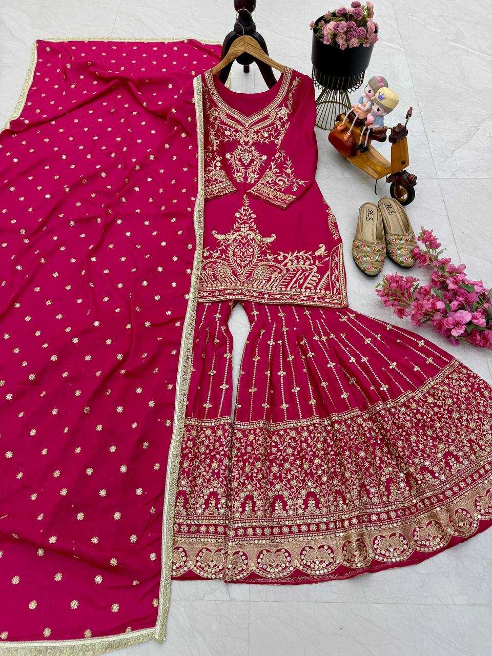Ynf Heavy Chinnon Silk KESH158 9016 Suits & Dresses Wedding Collections Festive Collections Wholesale Sharara Salwar Suits Embroidery Suits Ladies Silk Suit Manufacturer