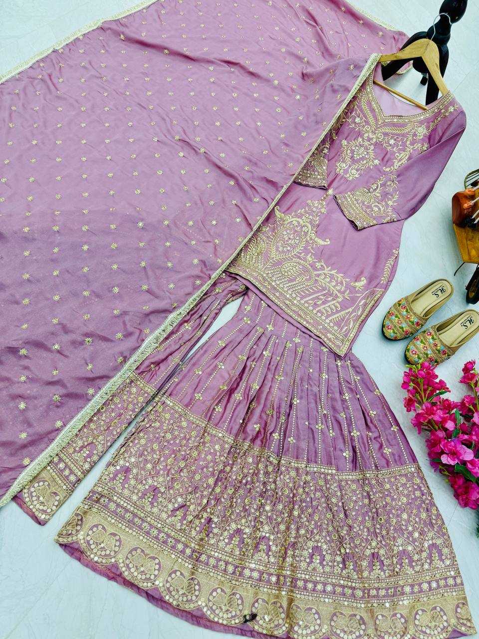 Ynf Heavy Chinnon Silk KESH158 9016 Suits & Dresses Wedding Collections Festive Collections Wholesale Sharara Salwar Suits Embroidery Suits Ladies Silk Suit Manufacturer