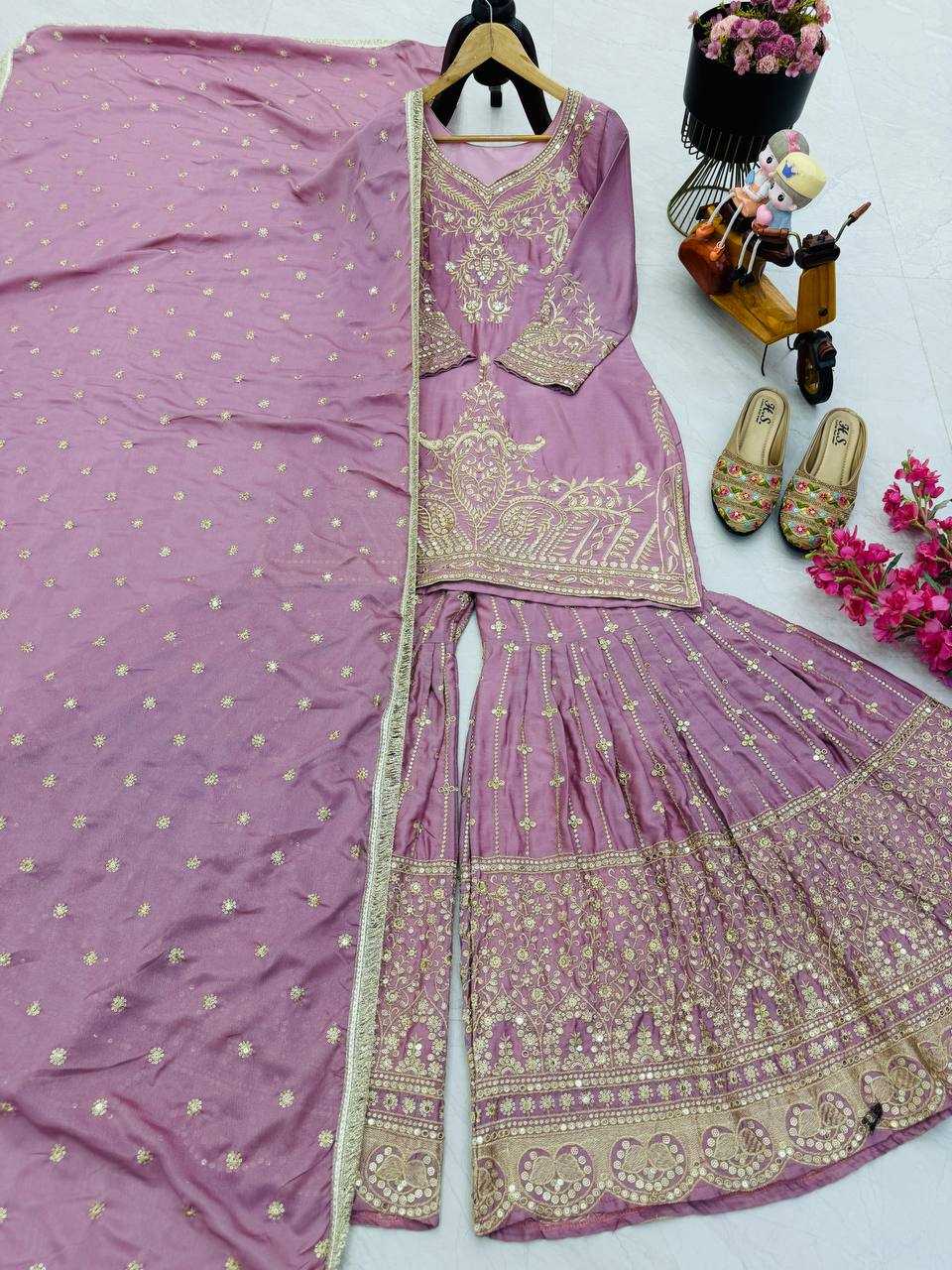 Ynf Heavy Chinnon Silk KESH158 9016 Suits & Dresses Wedding Collections Festive Collections Wholesale Sharara Salwar Suits Embroidery Suits Ladies Silk Suit Manufacturer