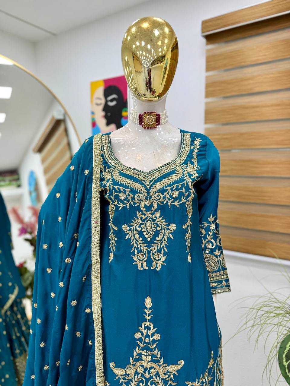 Ynf Heavy Chinnon Silk KESH158 9016 Suits & Dresses Wedding Collections Festive Collections Wholesale Sharara Salwar Suits Embroidery Suits Ladies Silk Suit Manufacturer