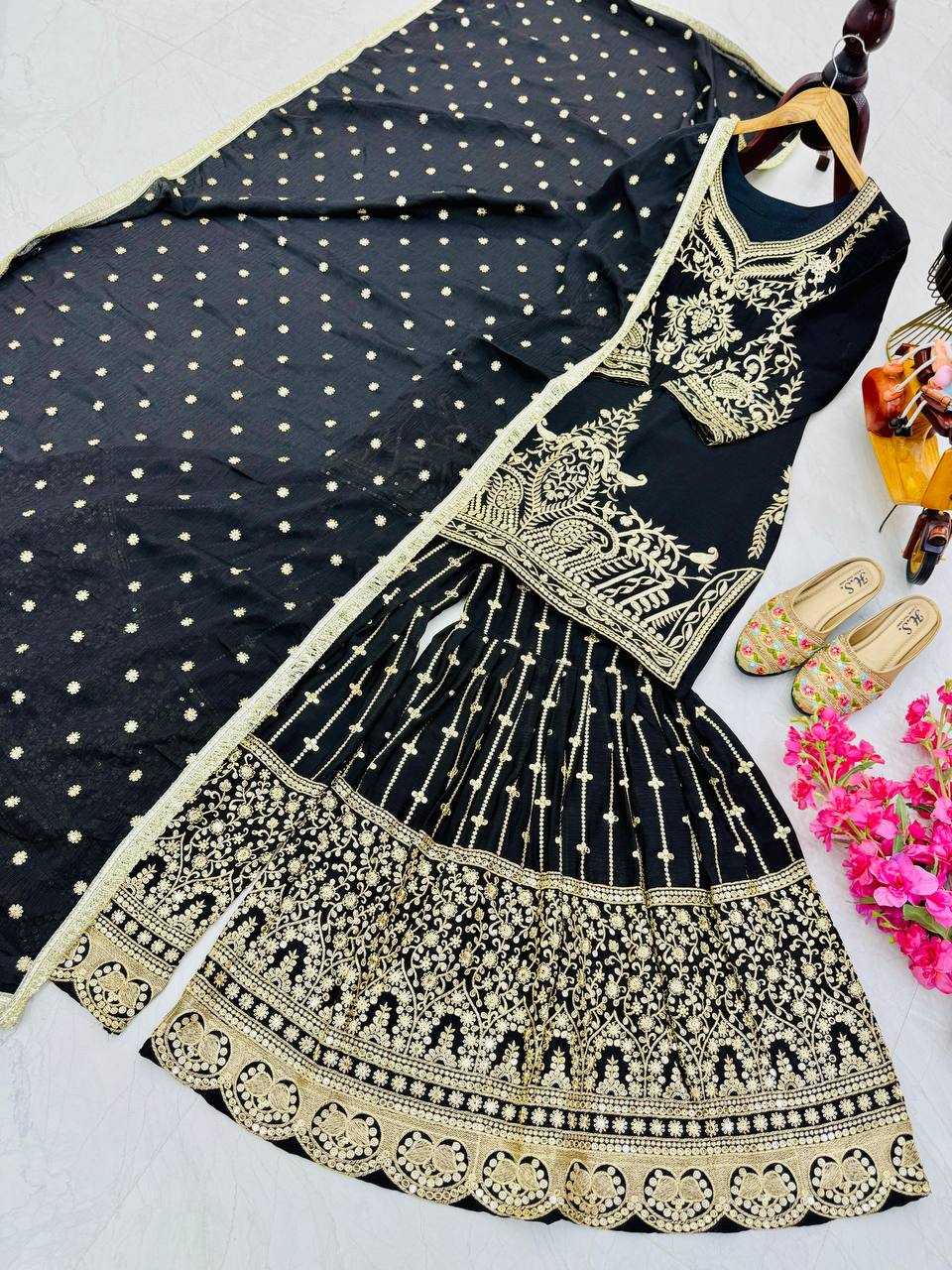 Ynf Heavy Chinnon Silk KESH158 9016 Suits & Dresses Wedding Collections Festive Collections Wholesale Sharara Salwar Suits Embroidery Suits Ladies Silk Suit Manufacturer