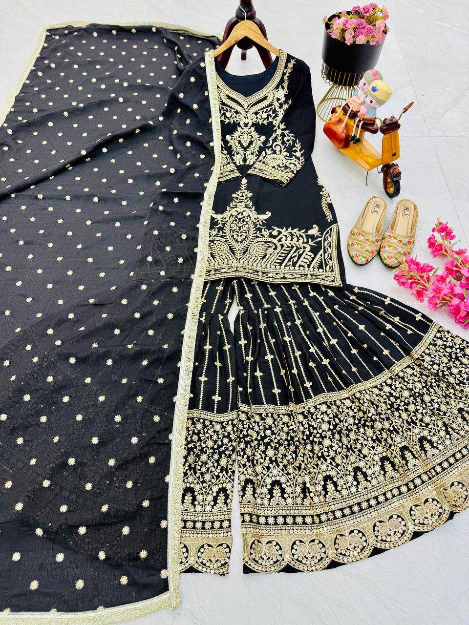 Ynf Heavy Chinnon Silk KESH158 9016 Suits & Dresses Wedding Collections Festive Collections Wholesale Sharara Salwar Suits Embroidery Suits Ladies Silk Suit Manufacturer