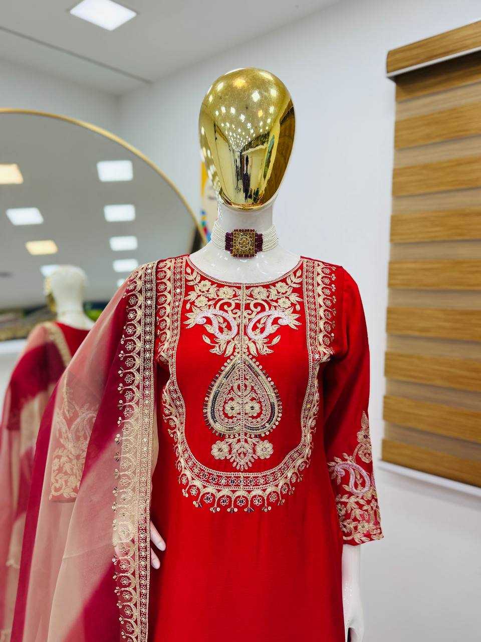 Ynf Heavy Chinnon Silk KESH158 9018 Suits & Dresses Wedding Collections Festive Collections Wholesale Sharara Salwar Suits Embroidery Suits Ladies Silk Suit Manufacturer