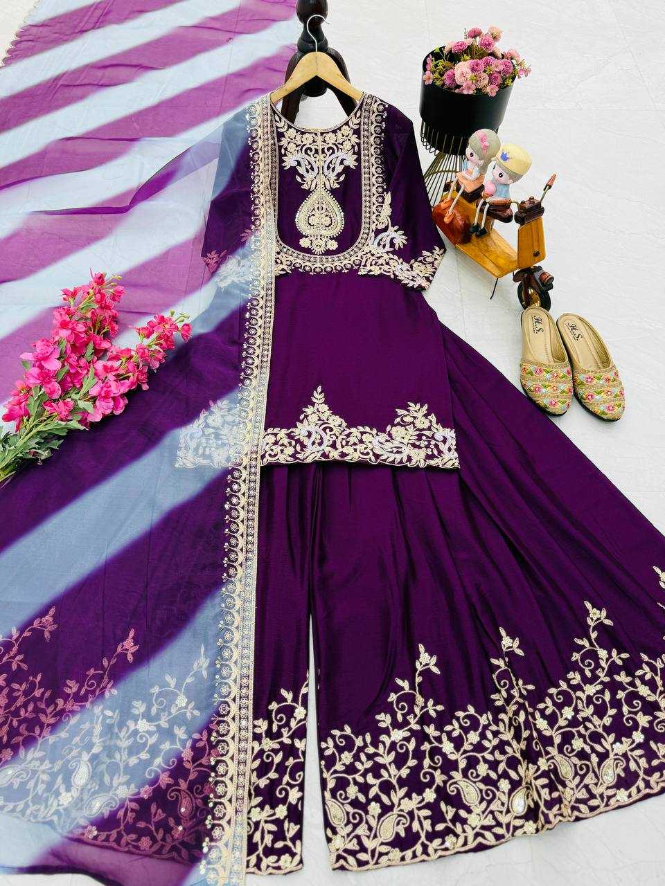 Ynf Heavy Chinnon Silk KESH158 9018 Suits & Dresses Wedding Collections Festive Collections Wholesale Sharara Salwar Suits Embroidery Suits Ladies Silk Suit Manufacturer
