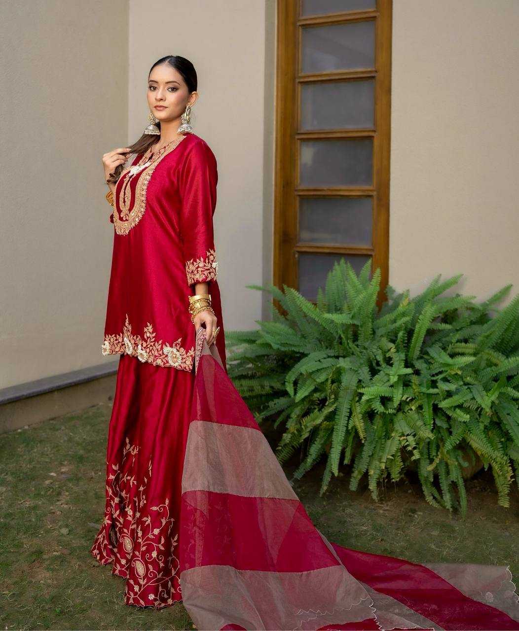 Ynf Heavy Chinnon Silk KESH158 9018 Suits & Dresses Wedding Collections Festive Collections Wholesale Sharara Salwar Suits Embroidery Suits Ladies Silk Suit Manufacturer