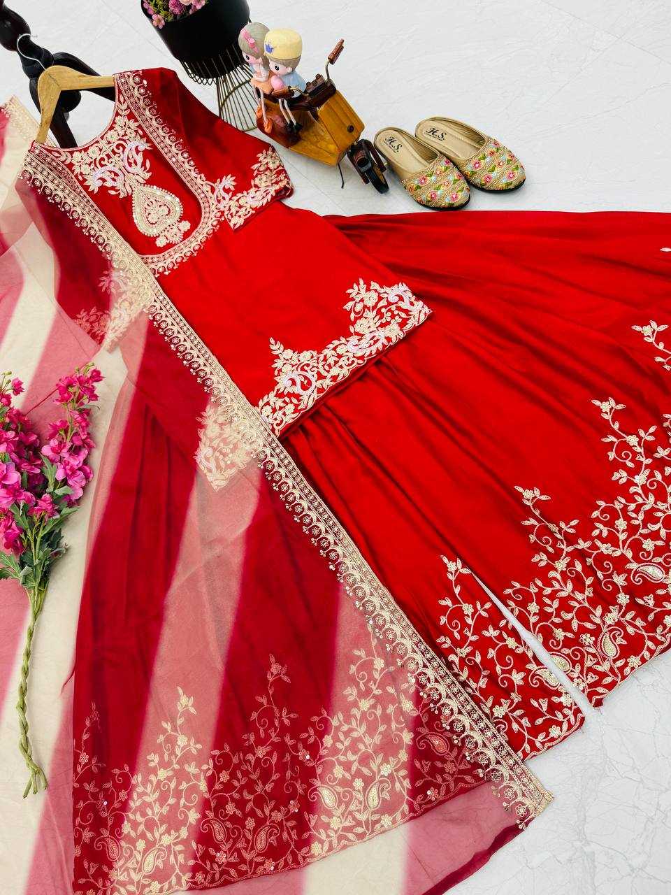 Ynf Heavy Chinnon Silk KESH158 9018 Suits & Dresses Wedding Collections Festive Collections Wholesale Sharara Salwar Suits Embroidery Suits Ladies Silk Suit Manufacturer