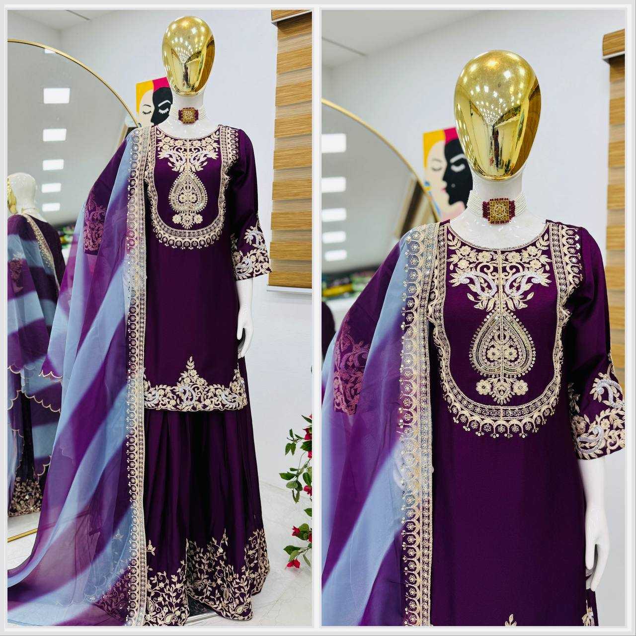 Ynf Heavy Chinnon Silk KESH158 9018 Suits & Dresses Wedding Collections Festive Collections Wholesale Sharara Salwar Suits Embroidery Suits Ladies Silk Suit Manufacturer