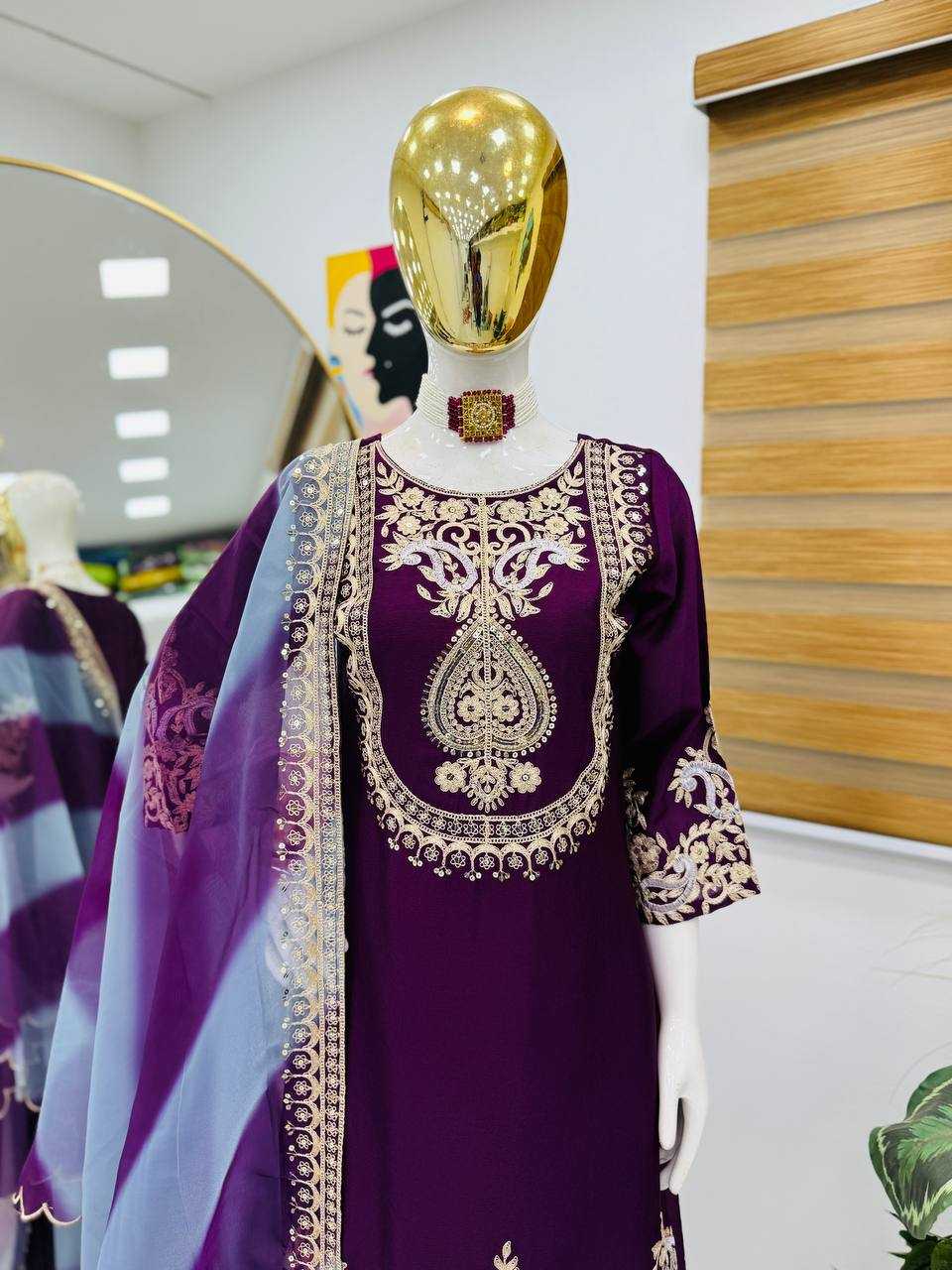 Ynf Heavy Chinnon Silk KESH158 9018 Suits & Dresses Wedding Collections Festive Collections Wholesale Sharara Salwar Suits Embroidery Suits Ladies Silk Suit Manufacturer