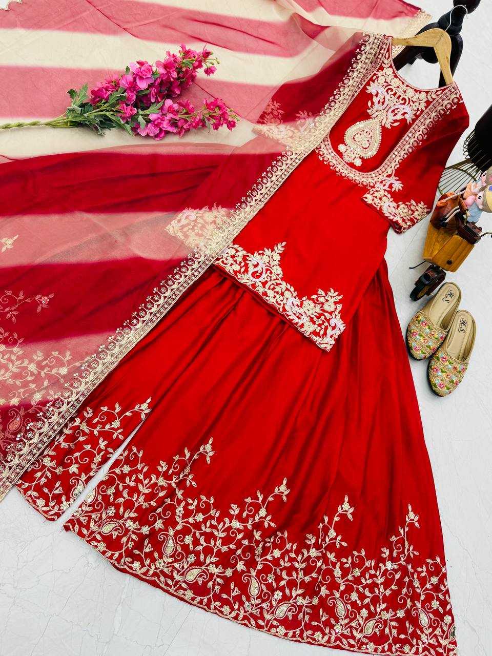 Ynf Heavy Chinnon Silk KESH158 9018 Suits & Dresses Wedding Collections Festive Collections Wholesale Sharara Salwar Suits Embroidery Suits Ladies Silk Suit Manufacturer