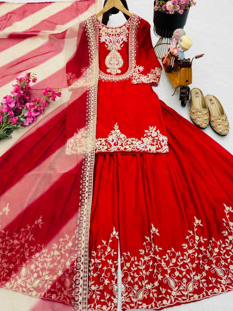 Ynf Heavy Chinnon Silk KESH158 9018 Suits & Dresses Wedding Collections Festive Collections Wholesale Sharara Salwar Suits Embroidery Suits Ladies Silk Suit Manufacturer