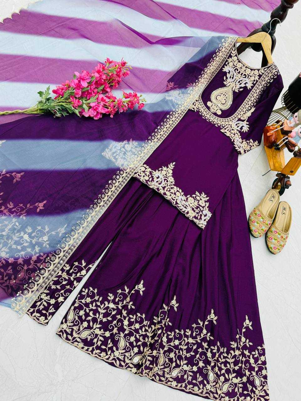 Ynf Heavy Chinnon Silk KESH158 9018 Suits & Dresses Wedding Collections Festive Collections Wholesale Sharara Salwar Suits Embroidery Suits Ladies Silk Suit Manufacturer