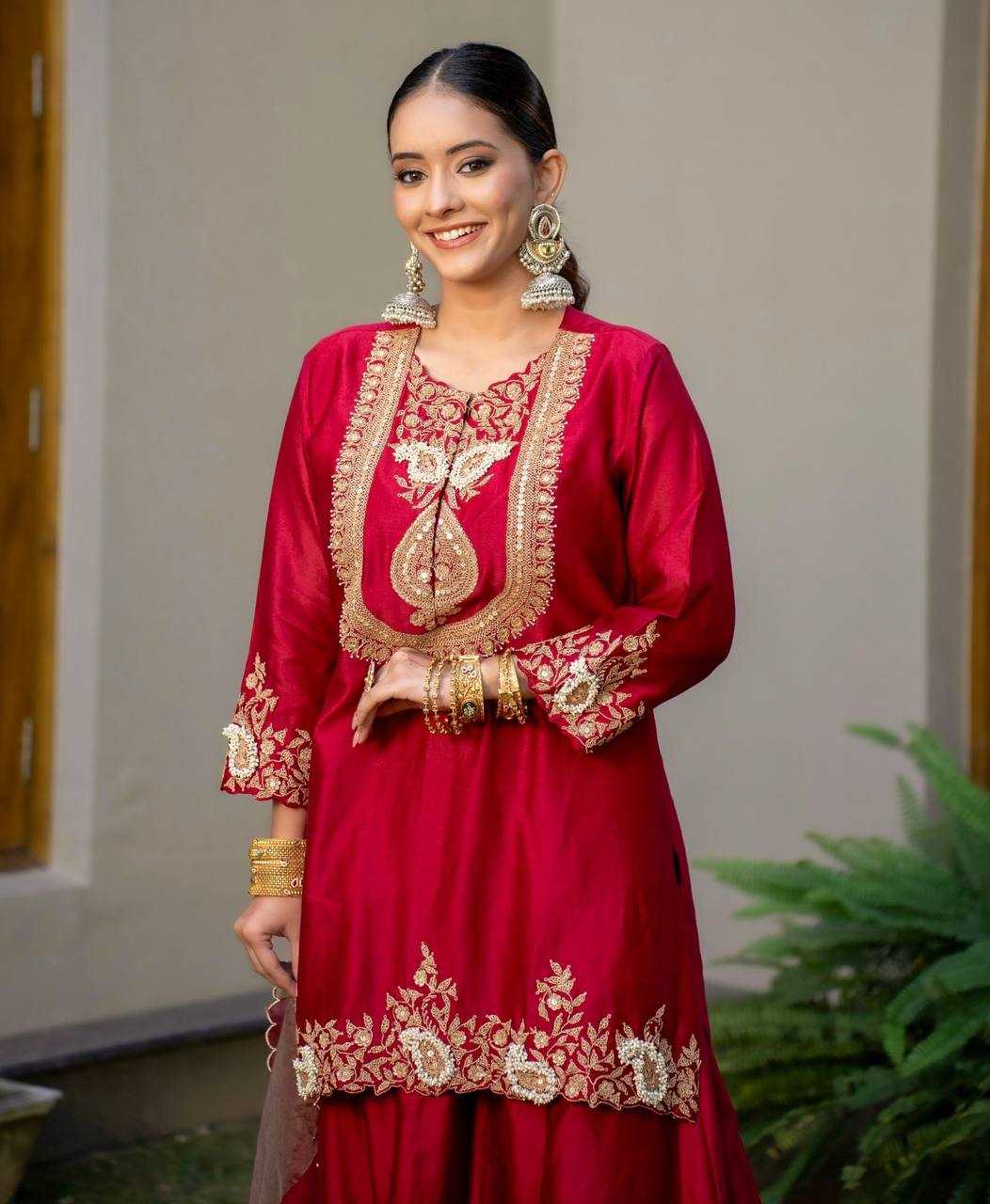 Ynf Heavy Chinnon Silk KESH158 9018 Suits & Dresses Wedding Collections Festive Collections Wholesale Sharara Salwar Suits Embroidery Suits Ladies Silk Suit Manufacturer