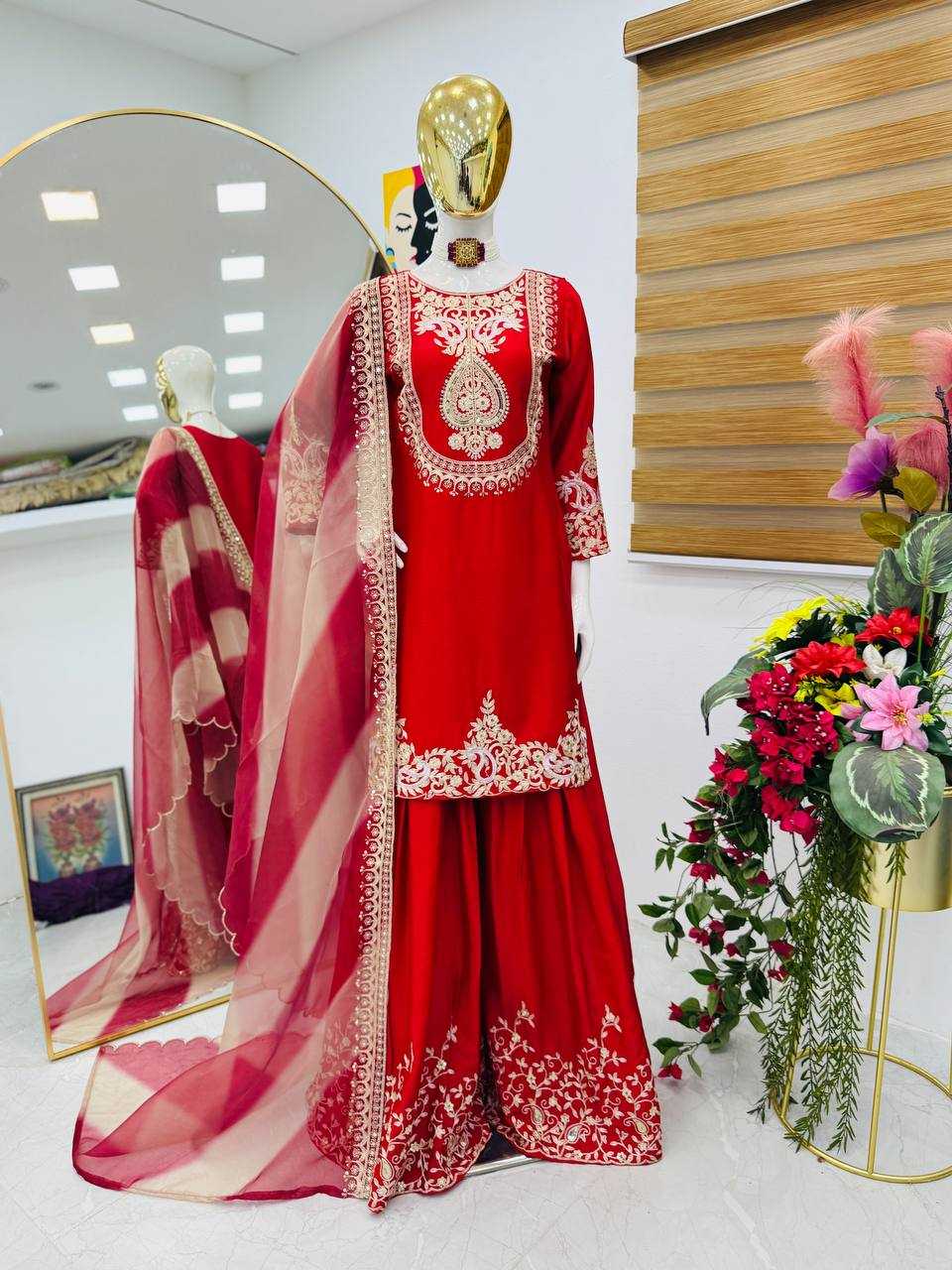 Ynf Heavy Chinnon Silk KESH158 9018 Suits & Dresses Wedding Collections Festive Collections Wholesale Sharara Salwar Suits Embroidery Suits Ladies Silk Suit Manufacturer