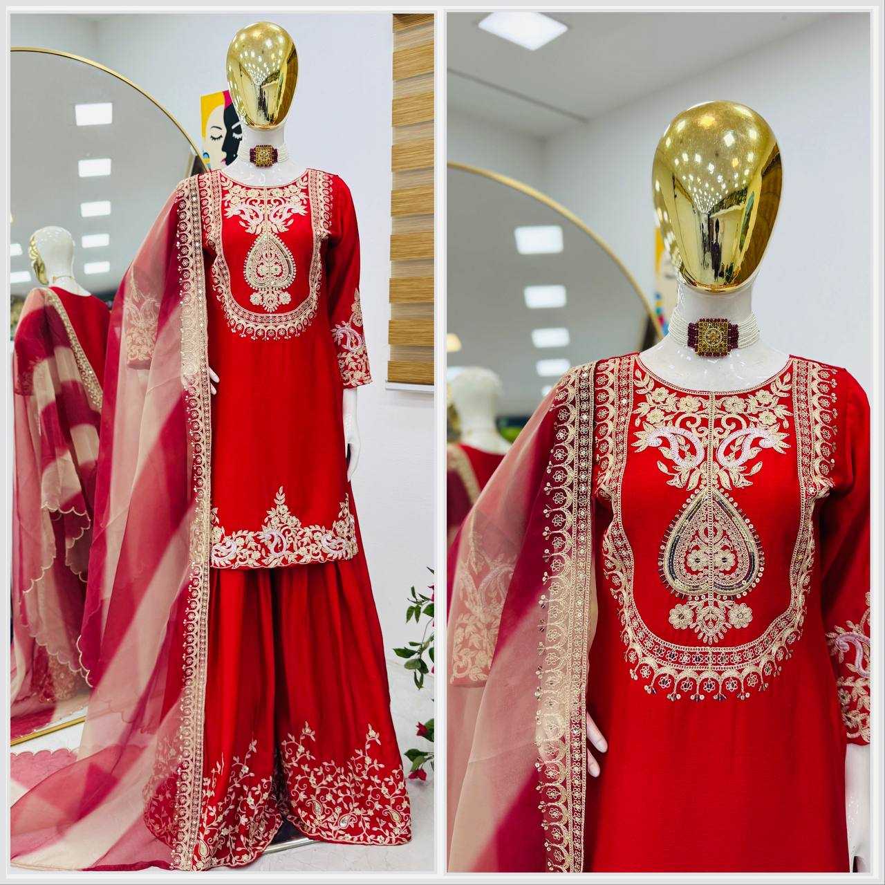 Ynf Heavy Chinnon Silk KESH158 9018 Suits & Dresses Wedding Collections Festive Collections Wholesale Sharara Salwar Suits Embroidery Suits Ladies Silk Suit Manufacturer
