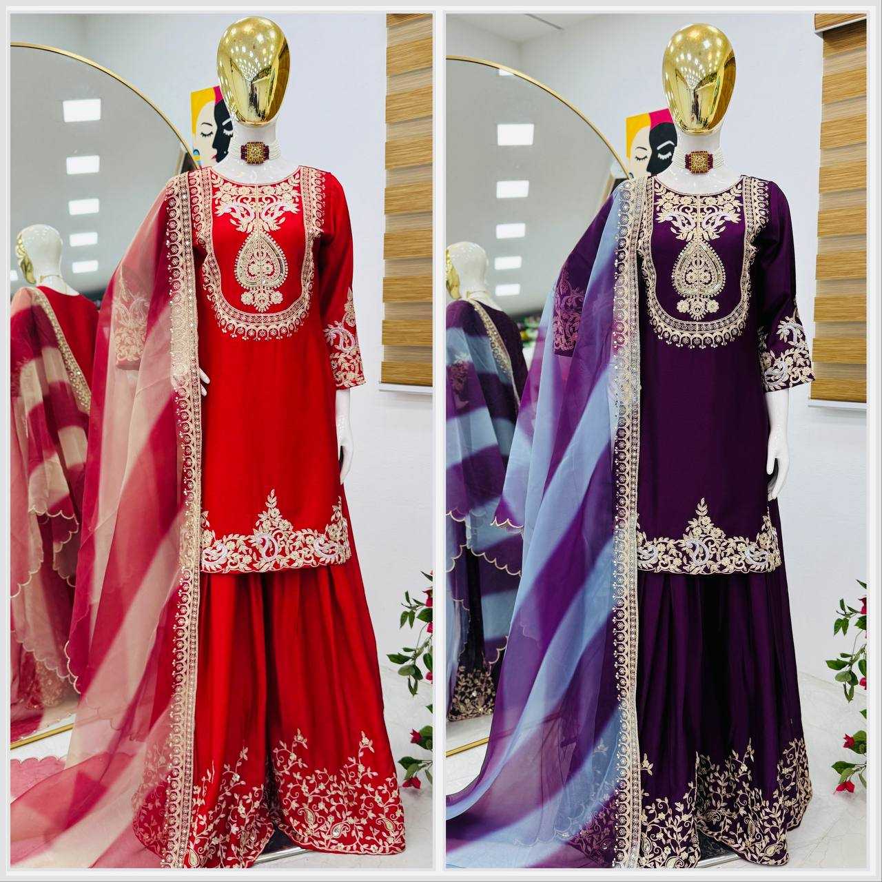 Ynf Heavy Chinnon Silk KESH158 9018 Suits & Dresses Wedding Collections Festive Collections Wholesale Sharara Salwar Suits Embroidery Suits Ladies Silk Suit Manufacturer