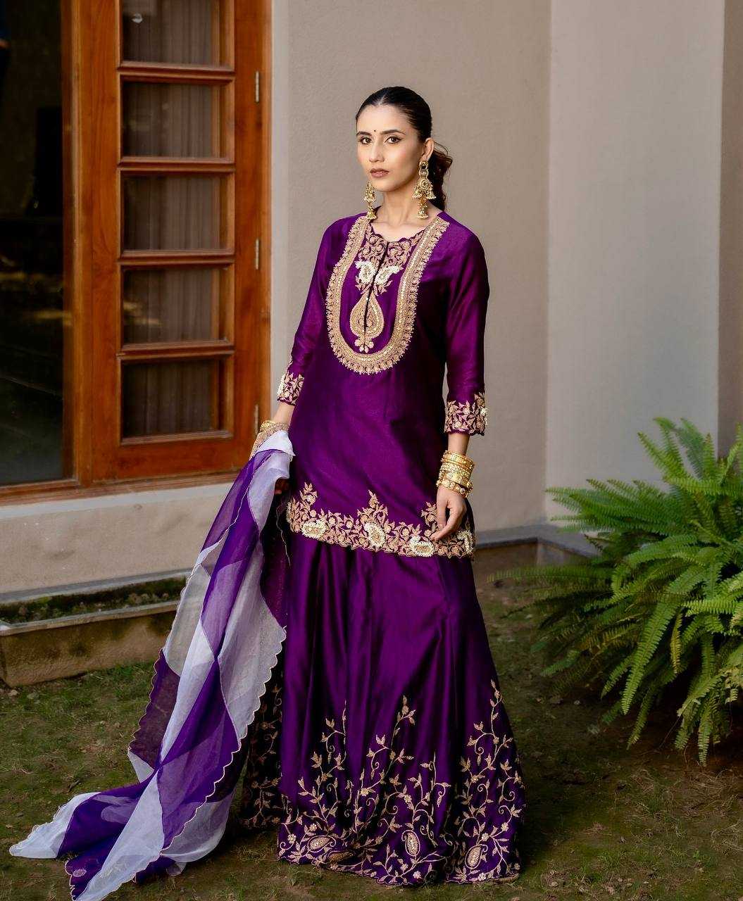 Ynf Heavy Chinnon Silk KESH158 9018 Suits & Dresses Wedding Collections Festive Collections Wholesale Sharara Salwar Suits Embroidery Suits Ladies Silk Suit Manufacturer
