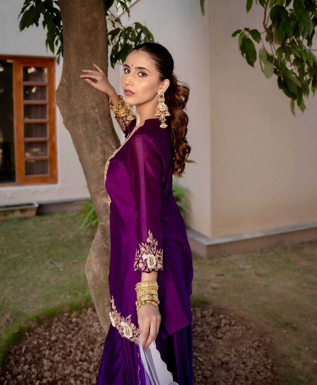 Ynf Heavy Chinnon Silk KESH158 9018 Suits & Dresses Wedding Collections Festive Collections Wholesale Sharara Salwar Suits Embroidery Suits Ladies Silk Suit Manufacturer