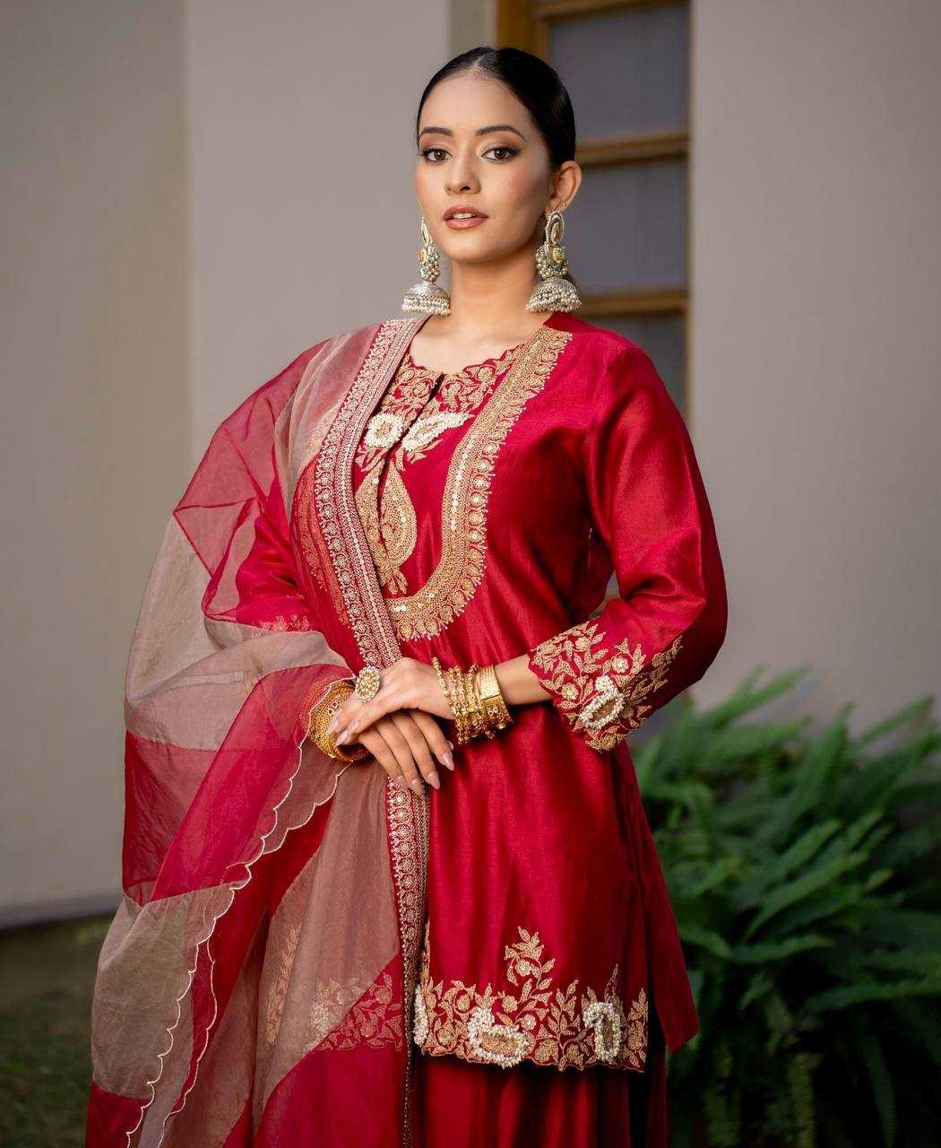 Ynf Heavy Chinnon Silk KESH158 9018 Suits & Dresses Wedding Collections Festive Collections Wholesale Sharara Salwar Suits Embroidery Suits Ladies Silk Suit Manufacturer