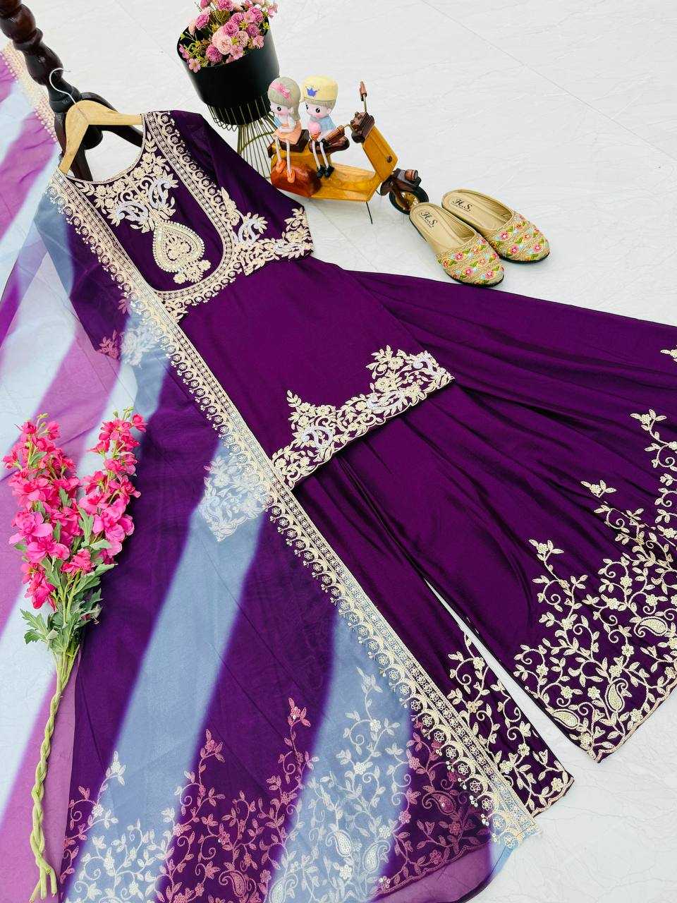 Ynf Heavy Chinnon Silk KESH158 9018 Suits & Dresses Wedding Collections Festive Collections Wholesale Sharara Salwar Suits Embroidery Suits Ladies Silk Suit Manufacturer