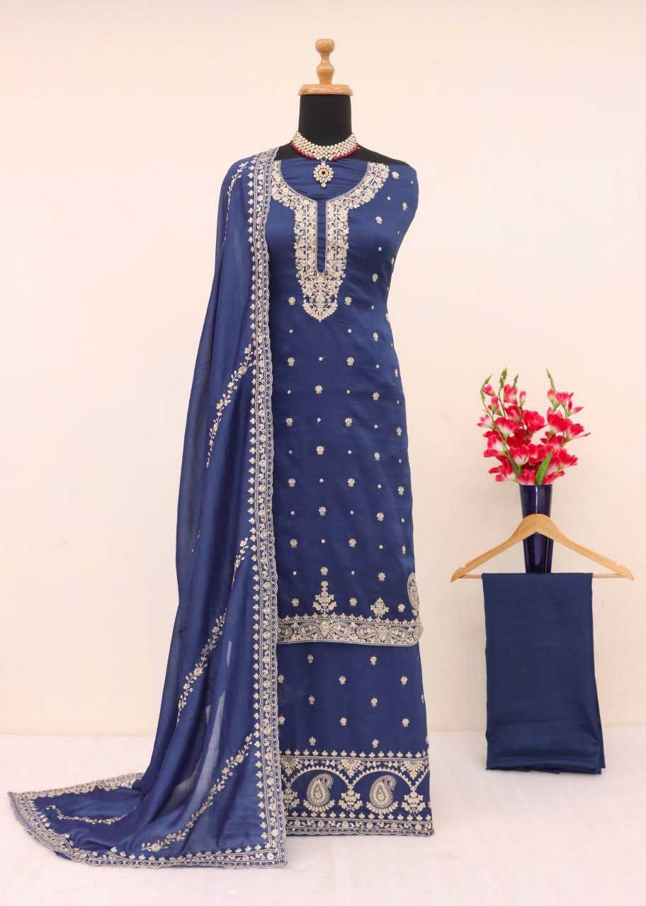 Ynf Heavy Chinnon Silk KESH504 7466 Suits & Dresses Wedding Collections Festive Collections Wholesale Palazzo Suit Ladies Silk Suit Semi Stitched Suits Manufacturer