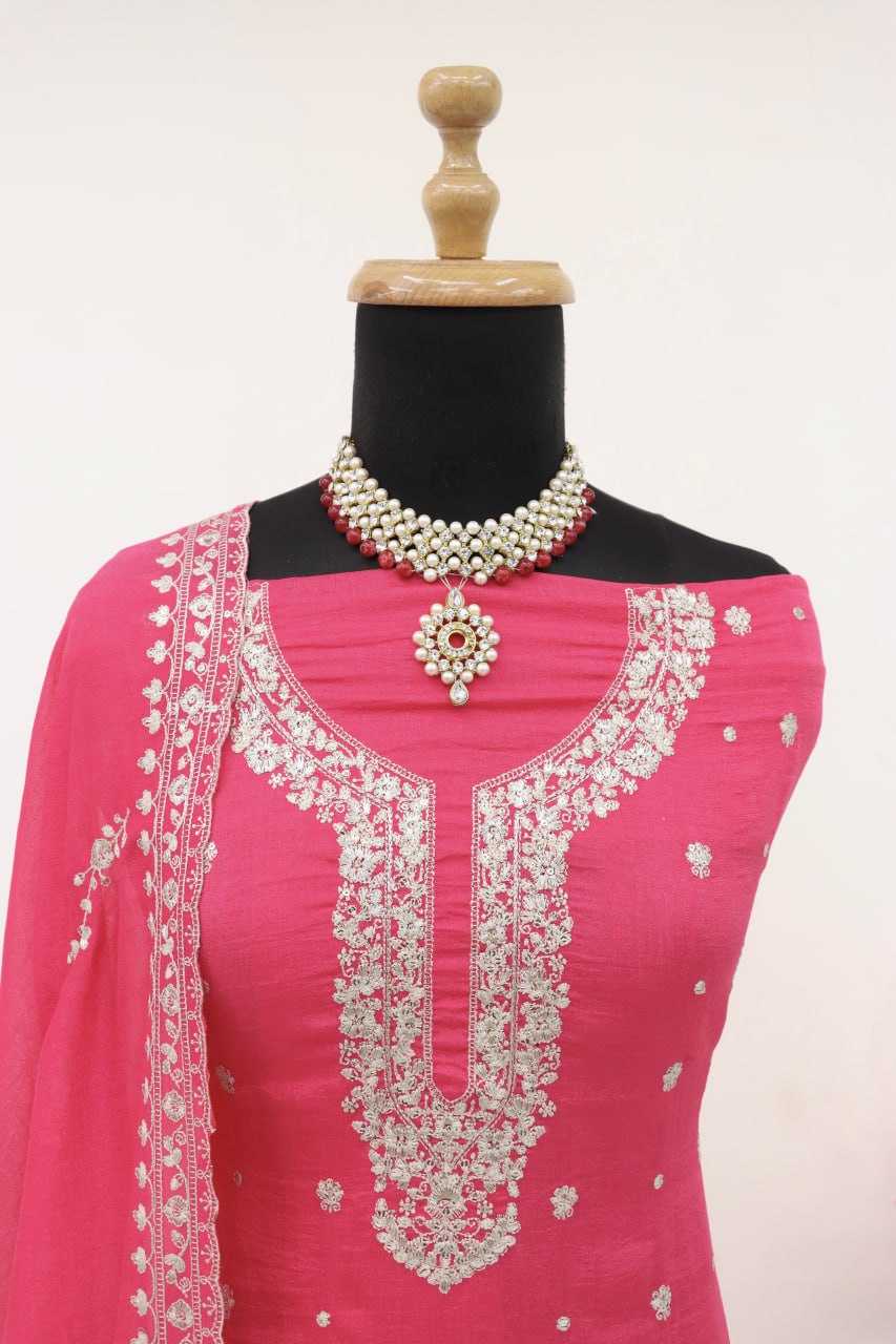 Ynf Heavy Chinnon Silk KESH504 7466 Suits & Dresses Wedding Collections Festive Collections Wholesale Palazzo Suit Ladies Silk Suit Semi Stitched Suits Manufacturer