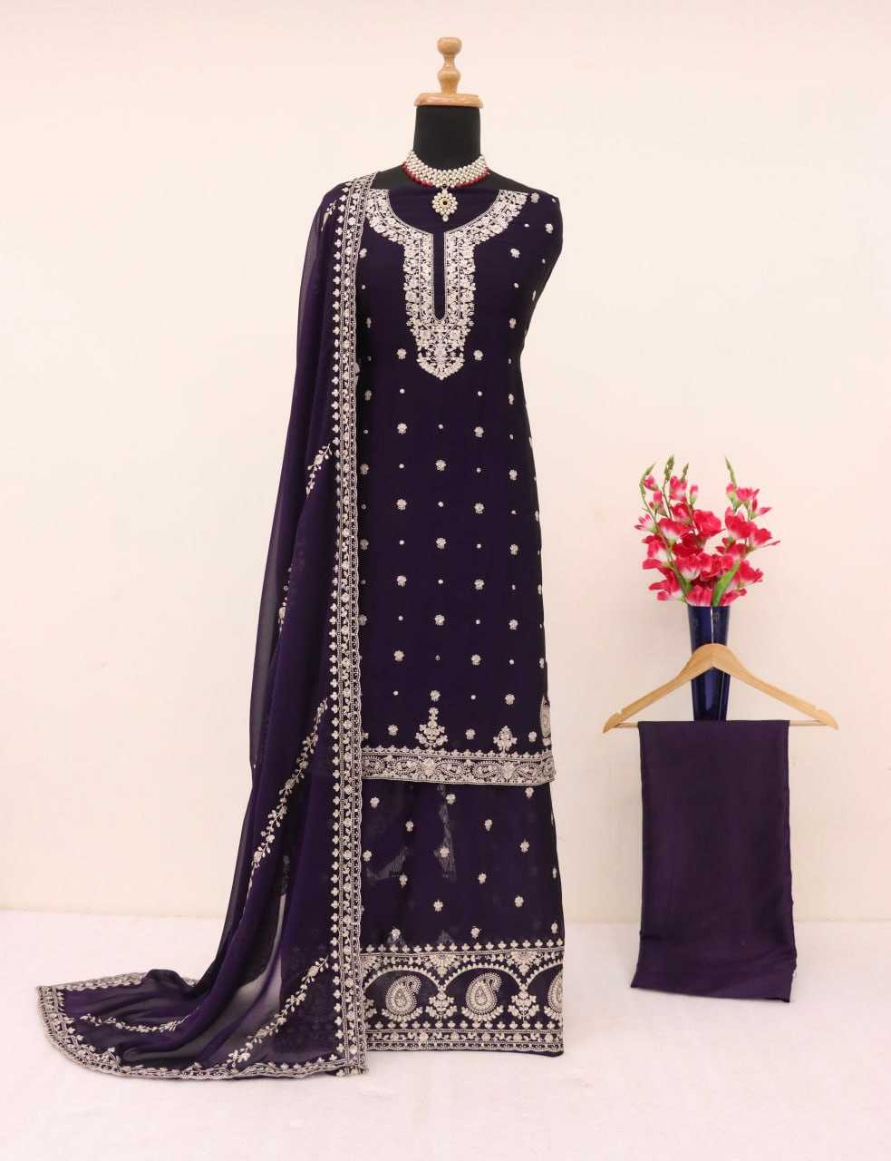 Ynf Heavy Chinnon Silk KESH504 7466 Suits & Dresses Wedding Collections Festive Collections Wholesale Palazzo Suit Ladies Silk Suit Semi Stitched Suits Manufacturer