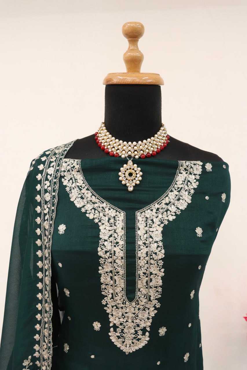Ynf Heavy Chinnon Silk KESH504 7466 Suits & Dresses Wedding Collections Festive Collections Wholesale Palazzo Suit Ladies Silk Suit Semi Stitched Suits Manufacturer