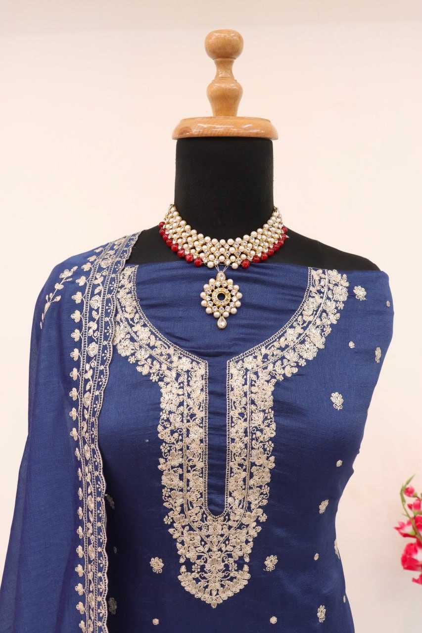 Ynf Heavy Chinnon Silk KESH504 7466 Suits & Dresses Wedding Collections Festive Collections Wholesale Palazzo Suit Ladies Silk Suit Semi Stitched Suits Manufacturer