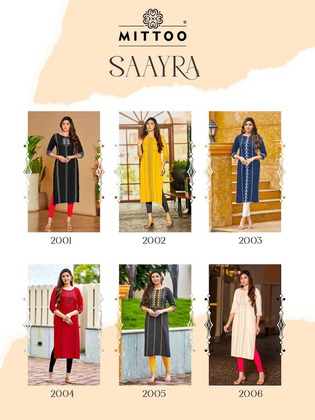 Ynf Heavy Rayon RIN190 MITTOO-Saayra Setwise Collections Wholesale Kurtis Catalogs Manufacturer