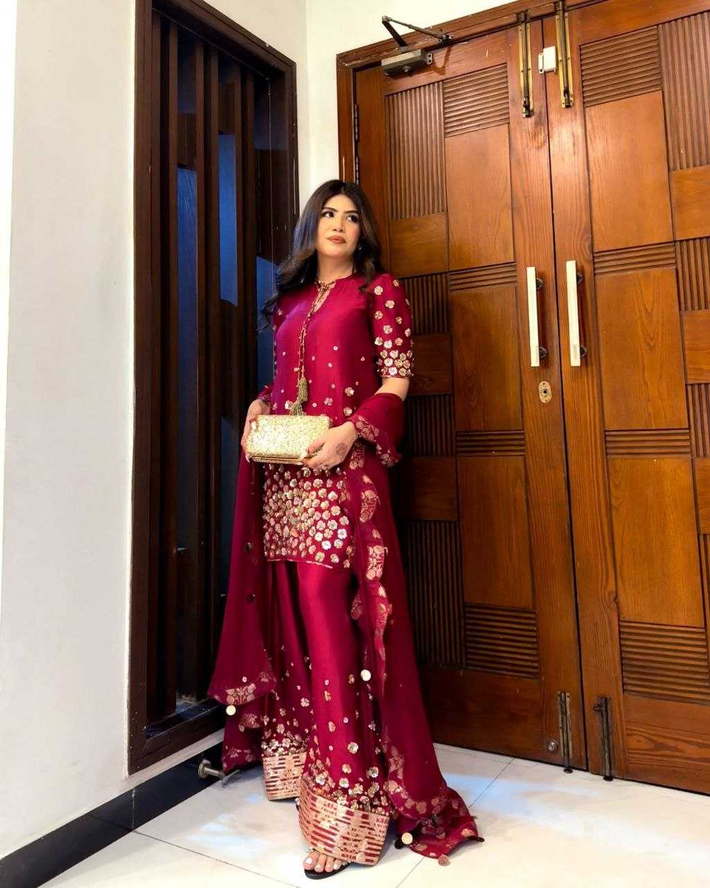 Ynf Heavy Roman Silk KESH158 6004 Suits & Dresses Wedding Collections Festive Collections Wholesale Palazzo Suit Ladies Silk Suit Wedding Outfits Manufacturer