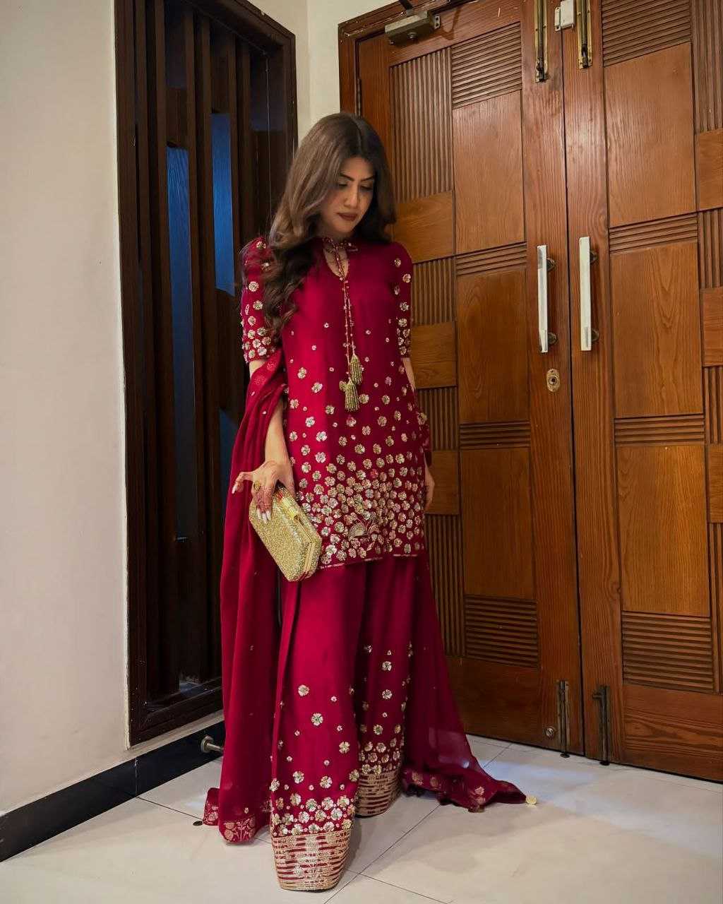 Ynf Heavy Roman Silk KESH158 6004 Suits & Dresses Wedding Collections Festive Collections Wholesale Palazzo Suit Ladies Silk Suit Wedding Outfits Manufacturer