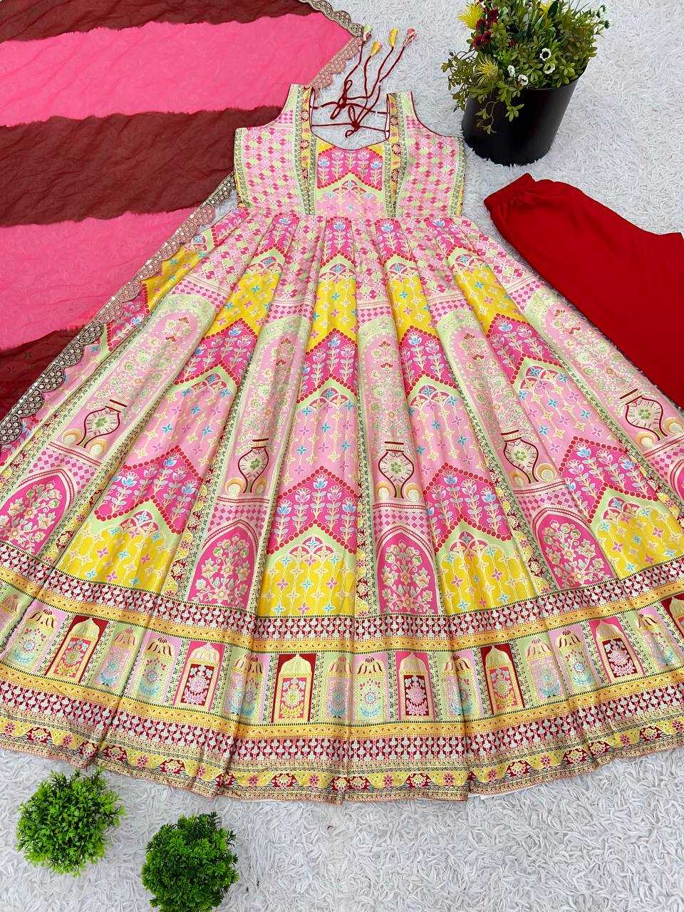 Ynf Japan Sartin KESH499 424 Gowns Wedding Collections Festive Collections Wholesale Printed Gowns Party Wear Gowns Designer Gowns Manufacturer