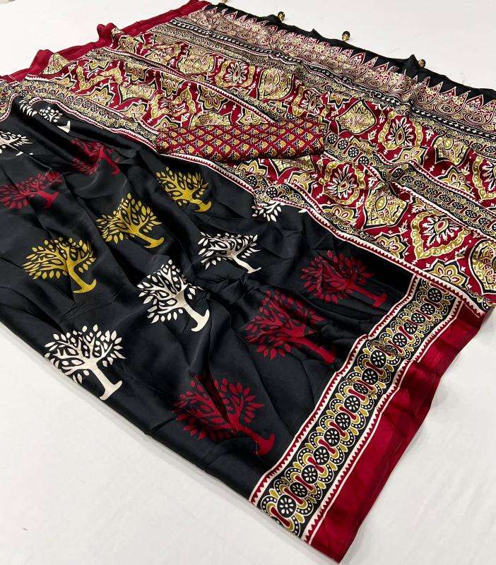 Ynf Japan Sartin RIN184 Mohar Sarees Wholesale Ladies Sarees Ajrakh Sarees Satin Sarees Manufacturer