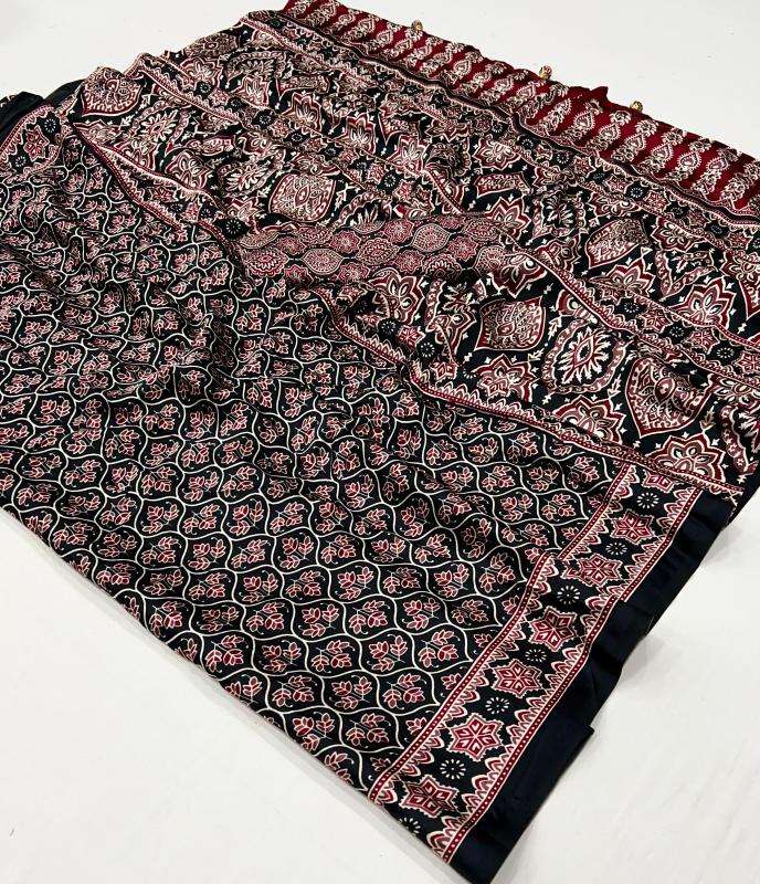 Ynf Japan Sartin RIN184 Mohar Sarees Wholesale Ladies Sarees Ajrakh Sarees Satin Sarees Manufacturer