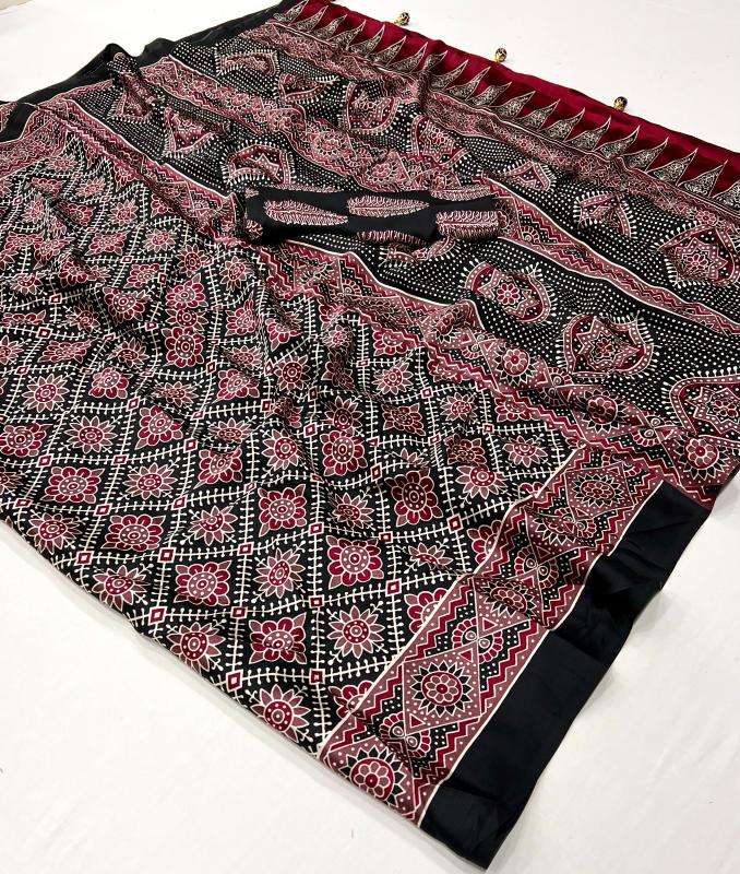 Ynf Japan Sartin RIN184 Mohar Sarees Wholesale Ladies Sarees Ajrakh Sarees Satin Sarees Manufacturer