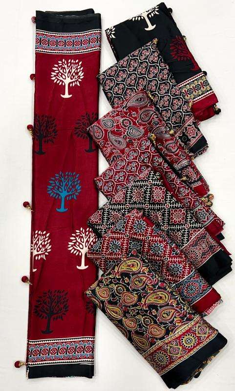 Ynf Japan Sartin RIN184 Mohar Sarees Wholesale Ladies Sarees Ajrakh Sarees Satin Sarees Manufacturer