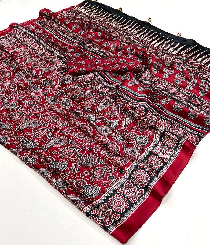 Ynf Japan Sartin RIN184 Mohar Sarees Wholesale Ladies Sarees Ajrakh Sarees Satin Sarees Manufacturer