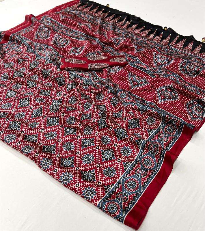 Ynf Japan Sartin RIN184 Mohar Sarees Wholesale Ladies Sarees Ajrakh Sarees Satin Sarees Manufacturer