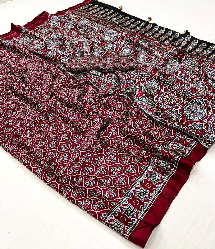 Ynf Japan Sartin RIN184 Mohar Sarees Wholesale Ladies Sarees Ajrakh Sarees Satin Sarees Manufacturer
