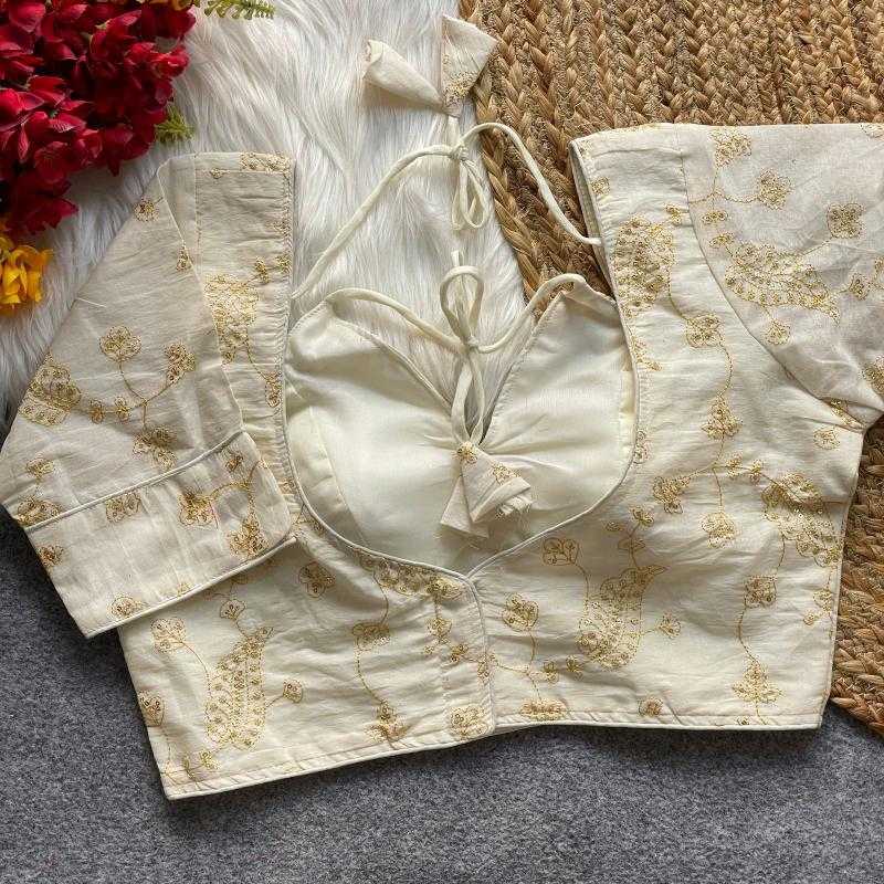 Ynf Khadi Cotton KESH426 KHADI Readymade Blouses Wholesale Blouse Sequence Embroidery Blouse Cotton Blouse Manufacturer