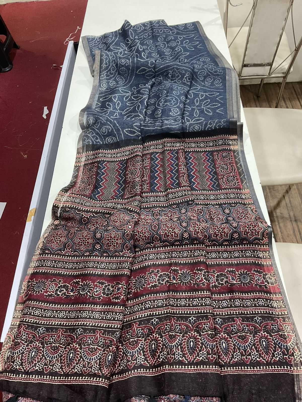 Ynf Linen KESH484 332 Sarees Wedding Collections Festive Collections Wholesale Printed Sarees Ajrakh Sarees Linen Sarees Manufacturer