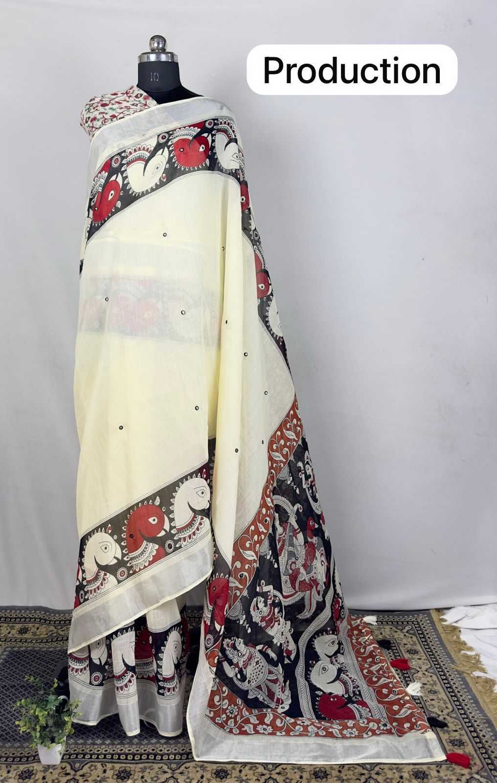 Ynf Linen RIN203 trendy Sarees Wedding Collections Festive Collections Wholesale Kalamkari Sarees Mirror Work Saree Onam Collections Manufacturer