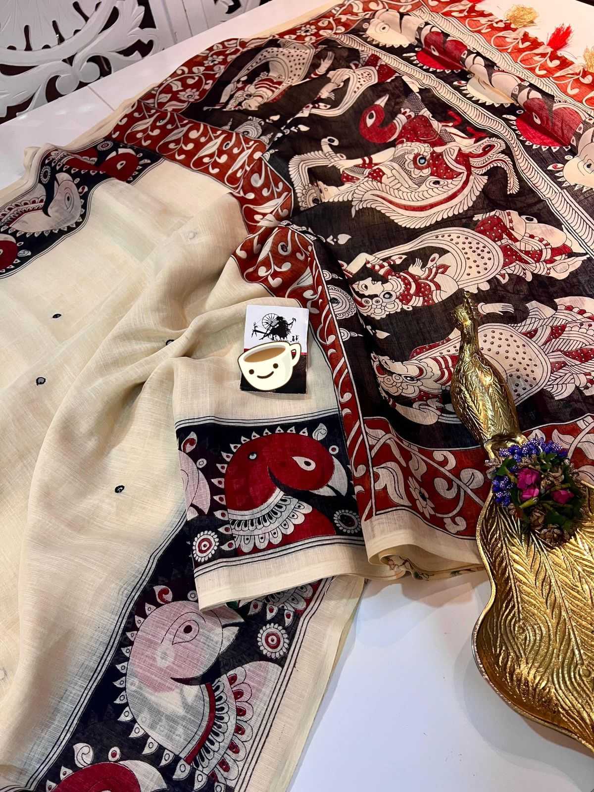 Ynf Linen RIN203 trendy Sarees Wedding Collections Festive Collections Wholesale Kalamkari Sarees Mirror Work Saree Onam Collections Manufacturer
