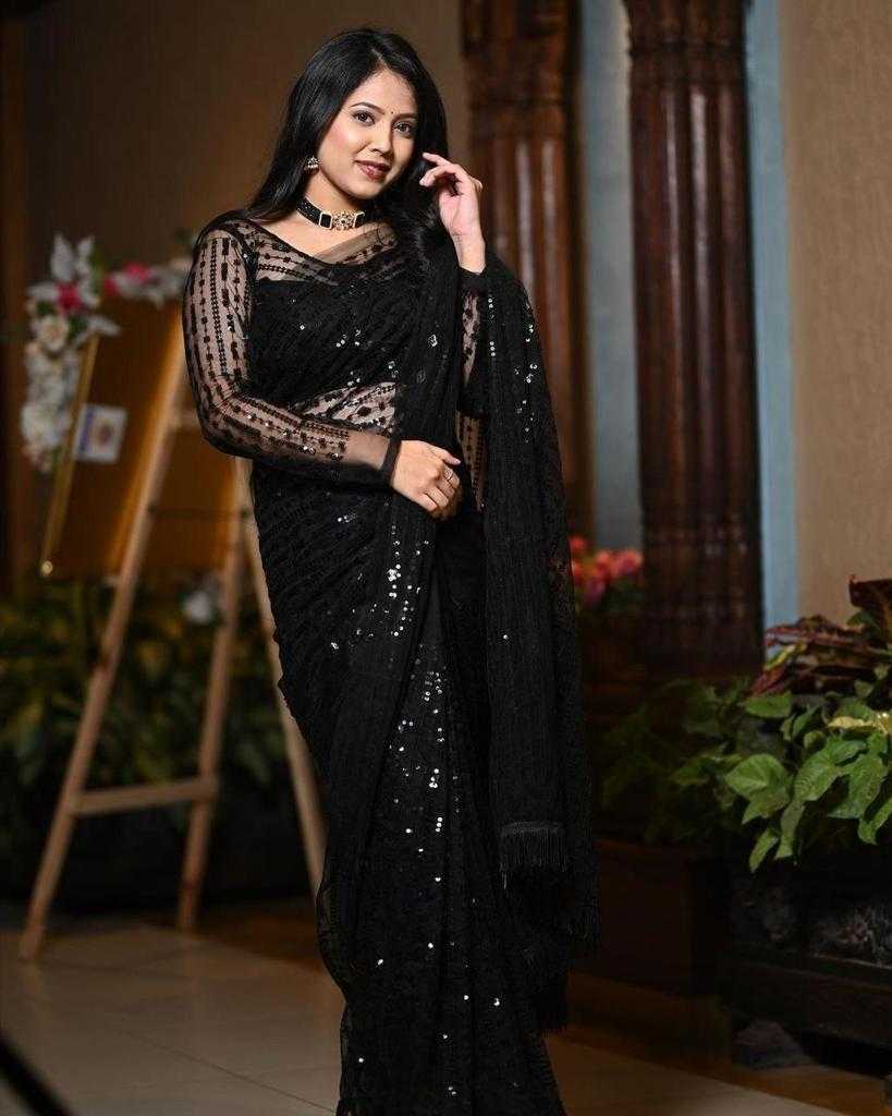 Ynf Net RIN134 0191 Sarees Wedding Collections Wholesale Net Sarees Embroidered Sarees Black Sarees Manufacturer