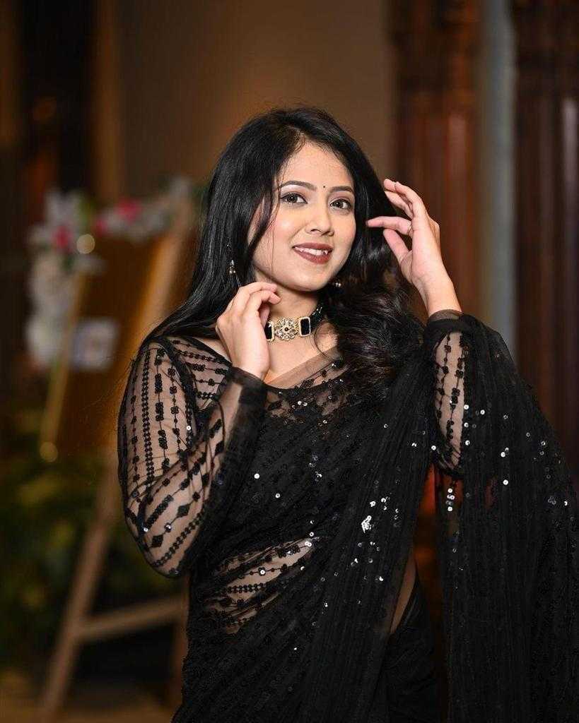 Ynf Net RIN134 0191 Sarees Wedding Collections Wholesale Net Sarees Embroidered Sarees Black Sarees Manufacturer