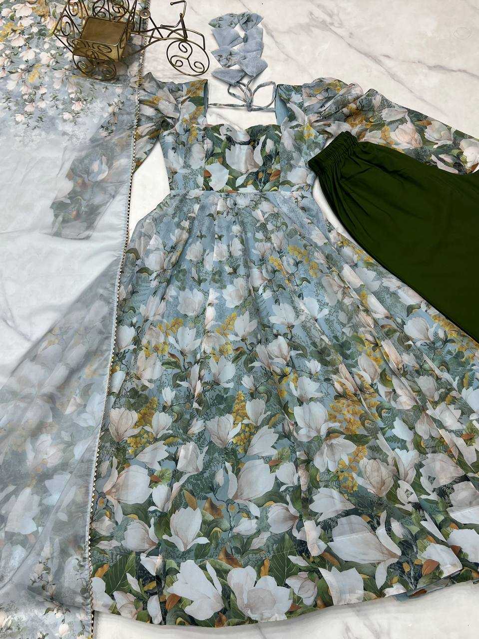 Ynf Organza KESH504 57 Gowns Wholesale Printed Gowns Anarkali Gown Floral Print Gowns Manufacturer